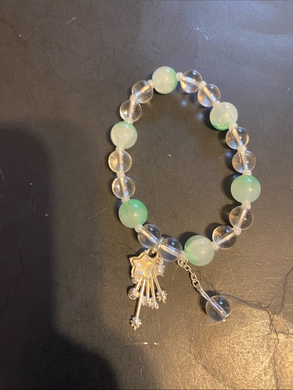 Fashion Jewelry Clear and Mint Green Bead Bracelet with Star Charm
